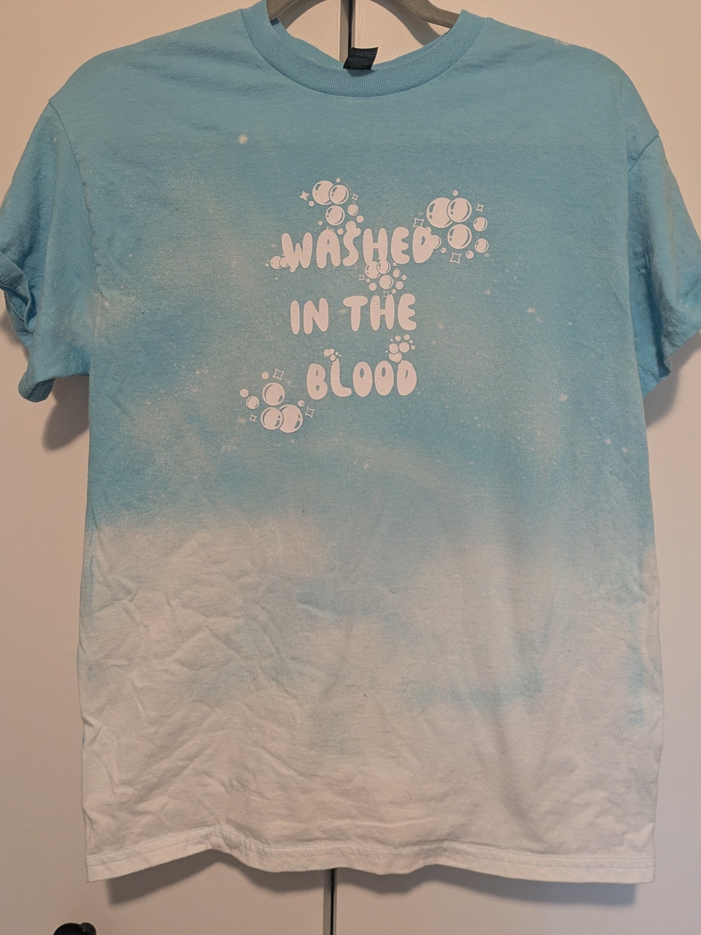 Gildan Ombre Light Blue and White Kids Graphic Tee - "Washed in the Blood"